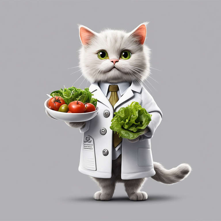 cat holding vegetables